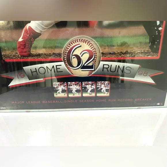Vintage 1998 MLB Mark McGwire 62 Homeruns Poster 25 x 36 w/ Frame Cardinals